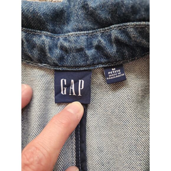 GAP Women's Medium Petite 100% Cotton Denim Blazer - Picture 4 of 6